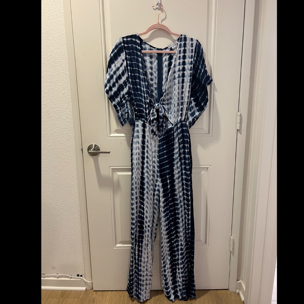 Blue Tie Die Keyhole Jumpsuit